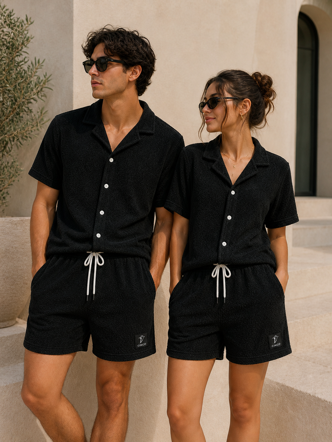 CAMISA SHORT SET - اسود