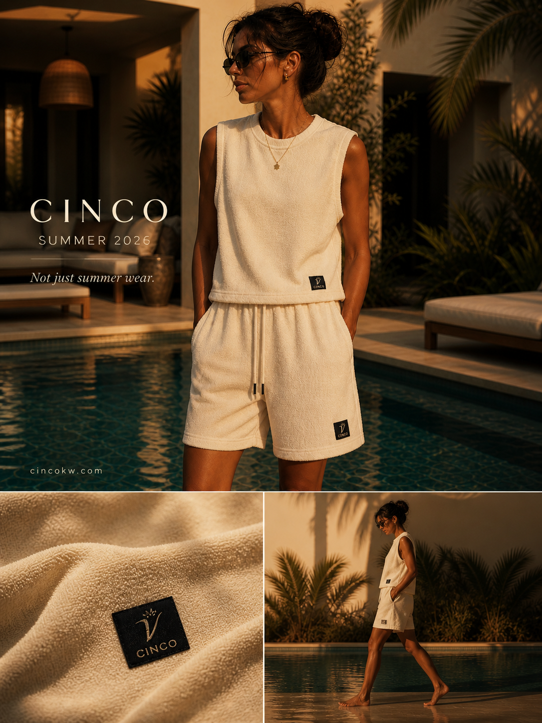 CINCO Signature Terry Shorts – اوف وايت