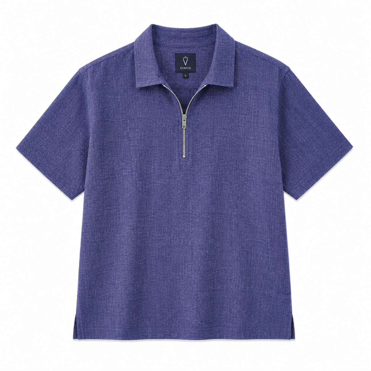 CINCO INDIGO LINEN ZIP POLO