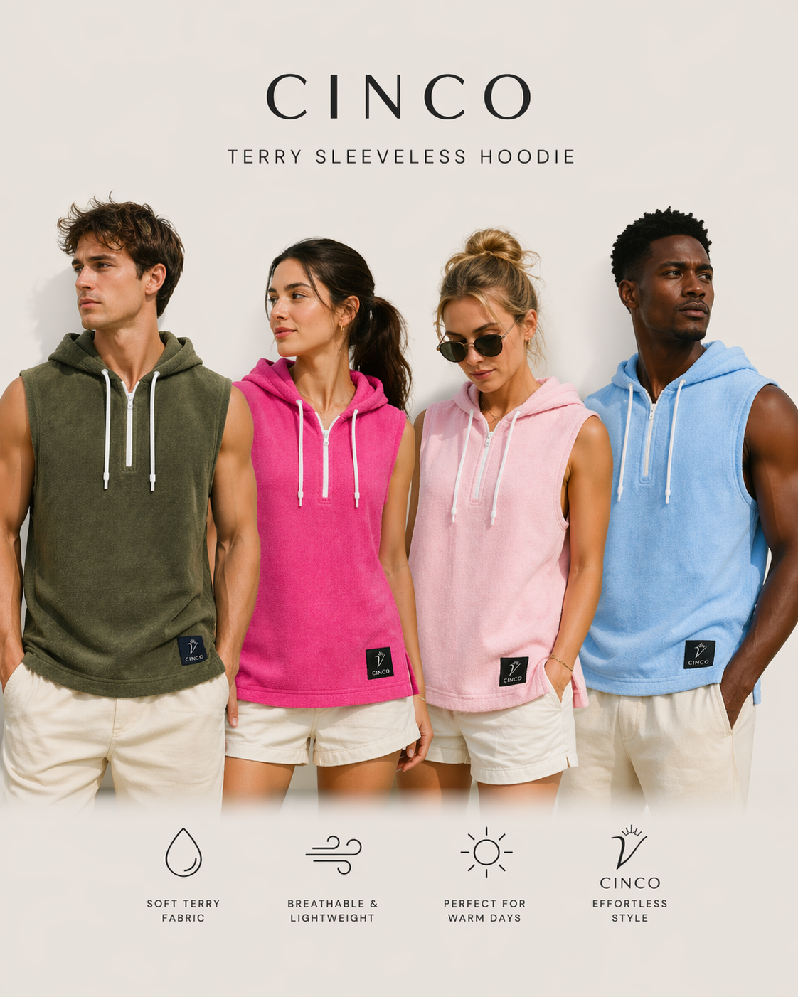 CINCO Terry Sleeveless Hoodie - تيري حفر هودي