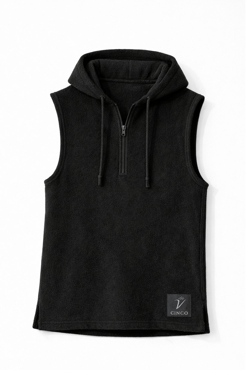 CINCO Terry Sleeveless Hoodie - اسود