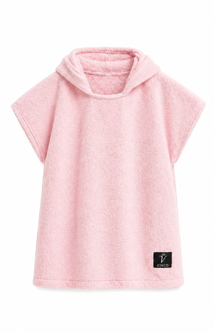 CINCO Kids Terry Hooded Poncho - وردي