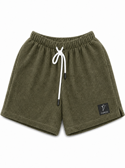 CINCO Signature Terry Shorts – زيتي