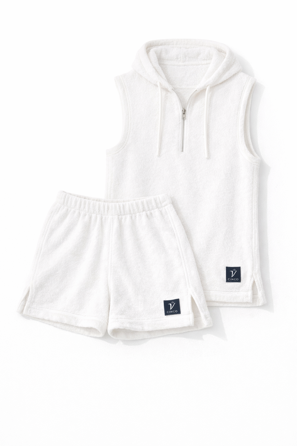Terry Sleeveless Hoodie – أبيض