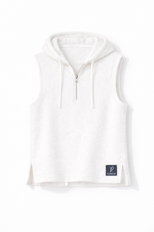 Terry Sleeveless Hoodie – أبيض