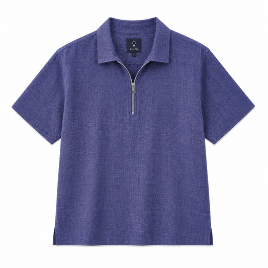 CINCO INDIGO LINEN ZIP POLO