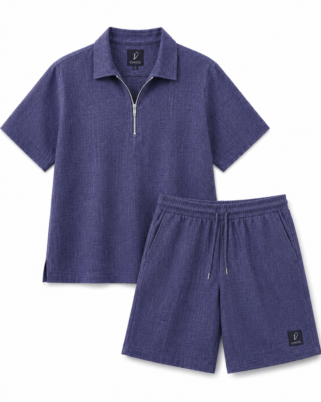 CINCO INDIGO LINEN ZIP POLO SET