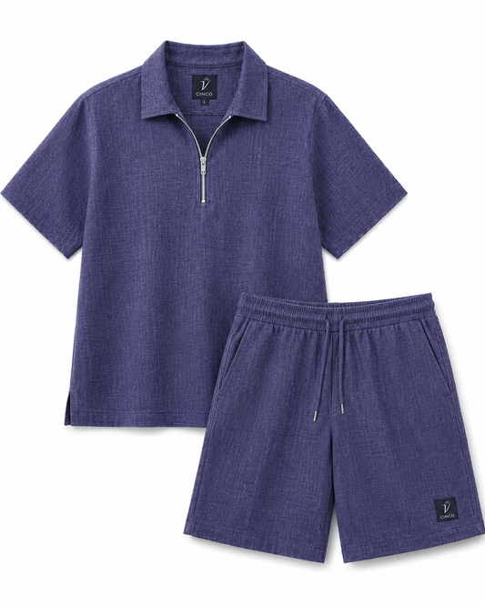 CINCO INDIGO LINEN ZIP POLO SET