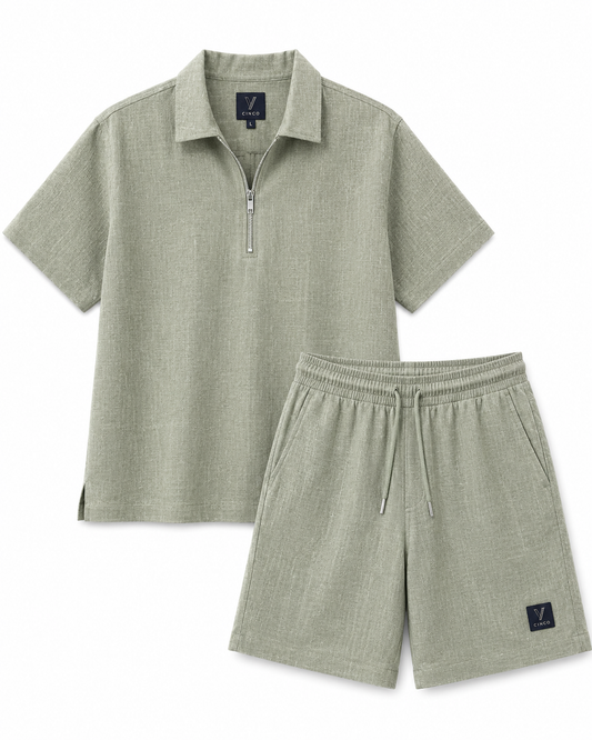 CINCO SAGE LINEN ZIP POLO SET