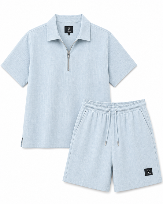 CINCO SKY LINEN ZIP POLO SET